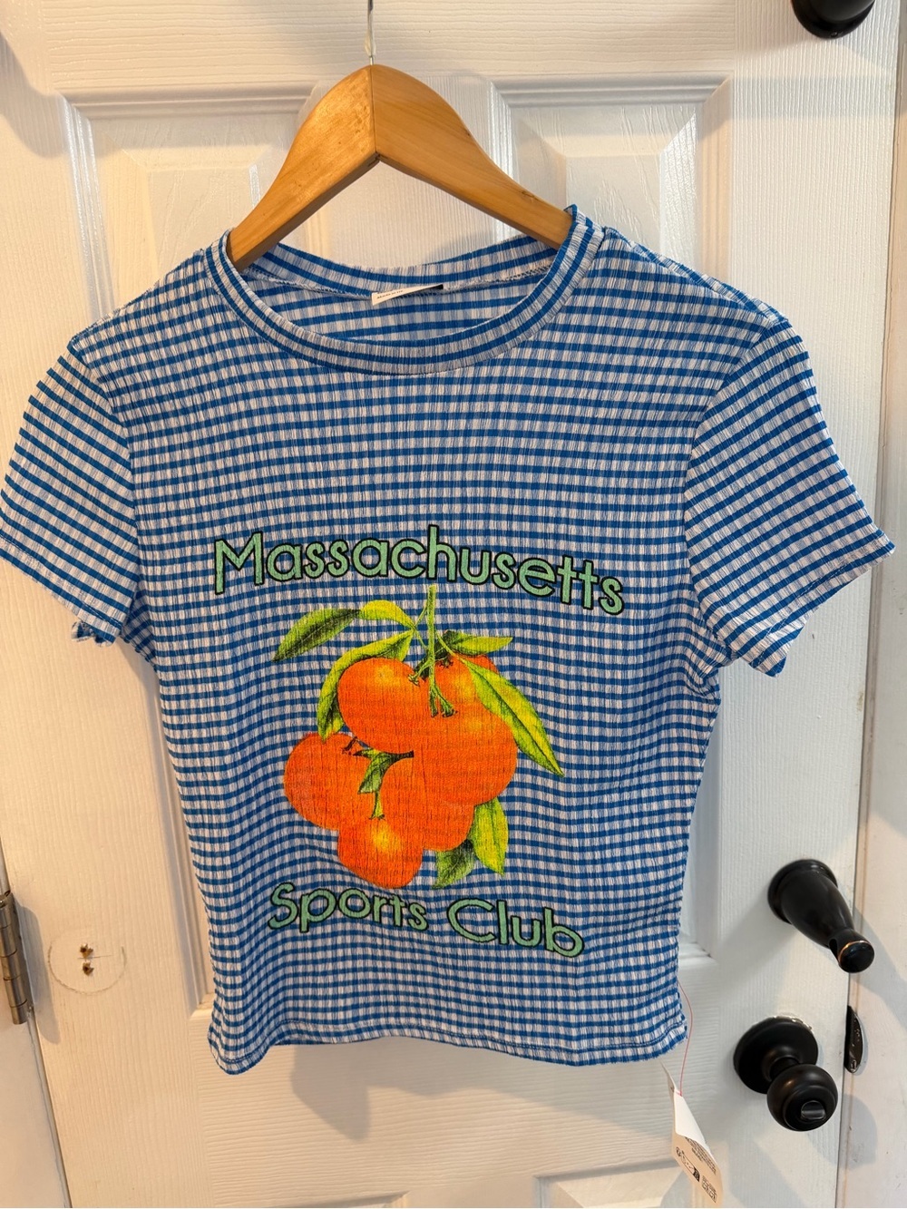 ASOS Design Blue Gingham Baby Tee, Size Small (4-6), NWT